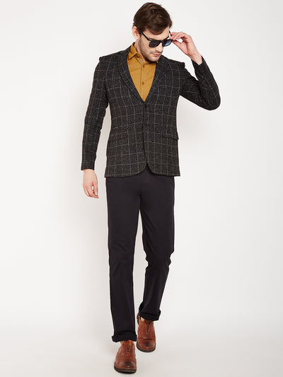 Grey Checked Single Breasted Blazer-Men Blazers-Crimsoune Club