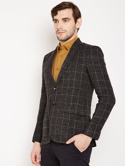 Grey Checked Single Breasted Blazer-Men Blazers-Crimsoune Club