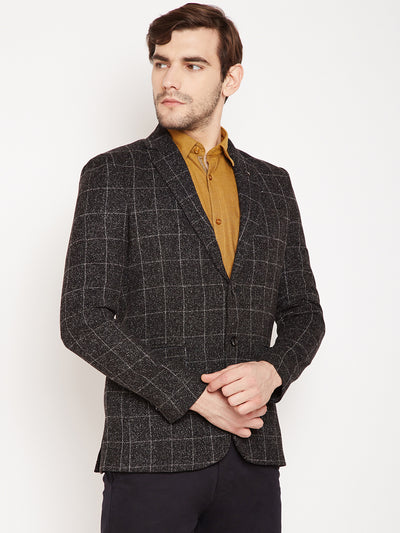 Grey Checked Single Breasted Blazer-Men Blazers-Crimsoune Club