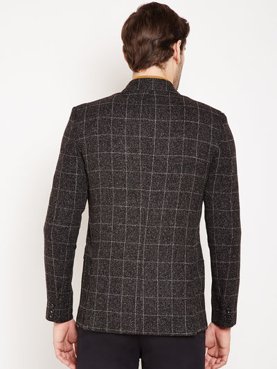 Grey Checked Single Breasted Blazer-Men Blazers-Crimsoune Club