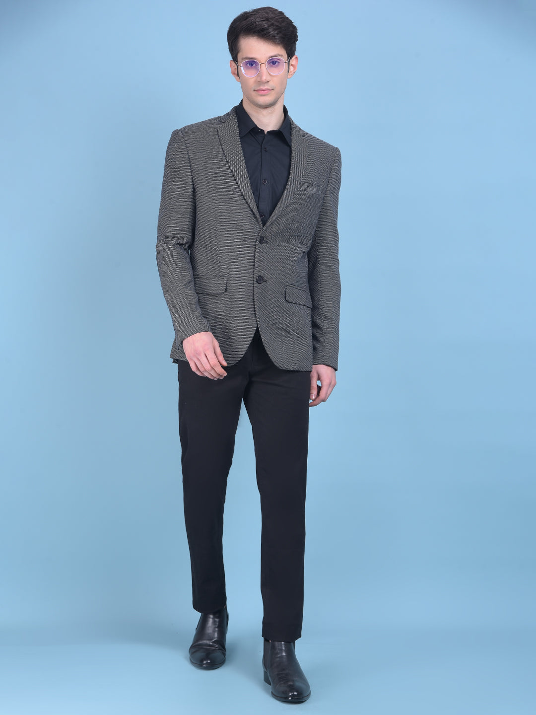 Grey Printed Blazer-Men Blazers-Crimsoune Club