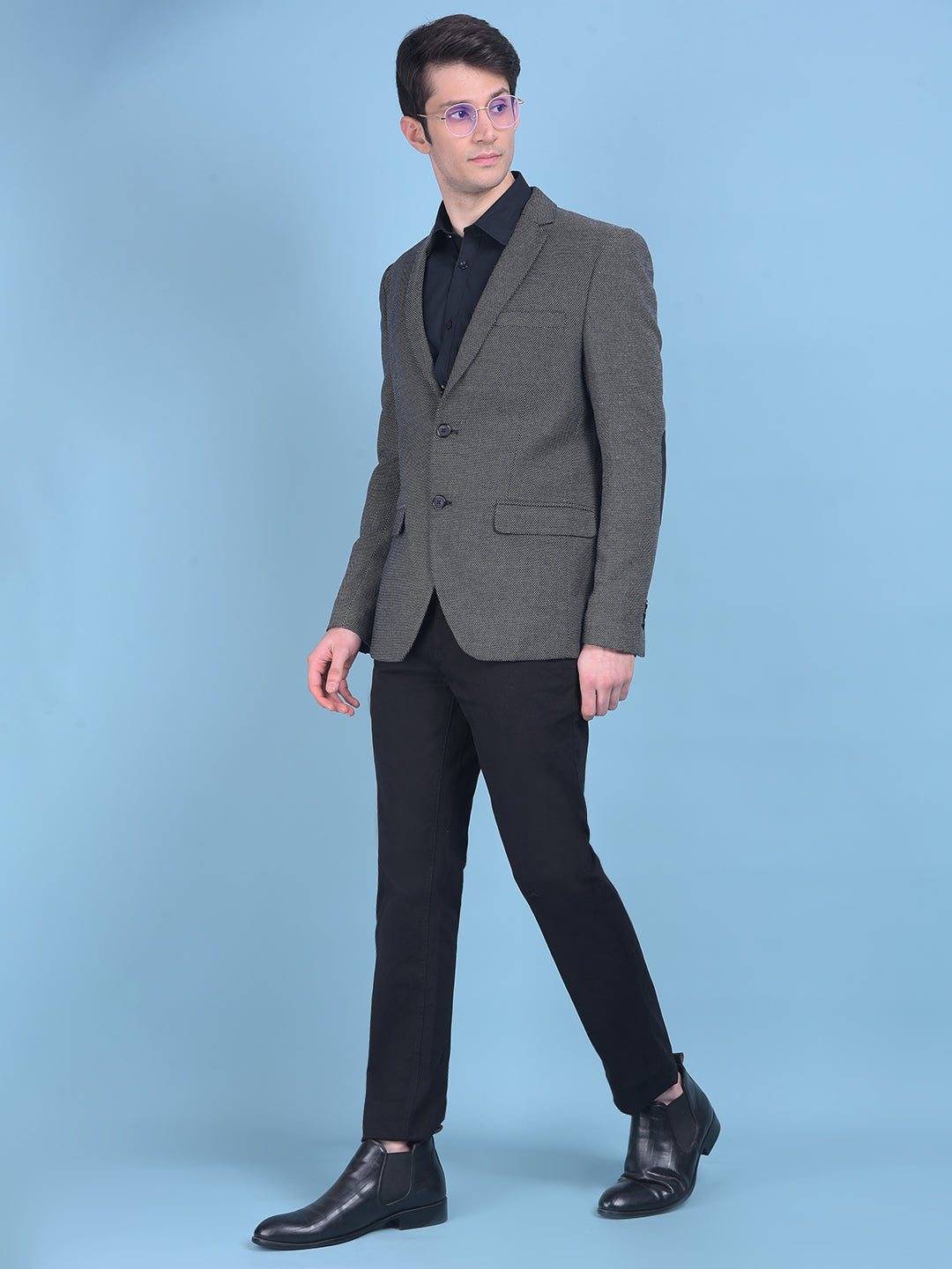 Grey Printed Blazer-Men Blazers-Crimsoune Club