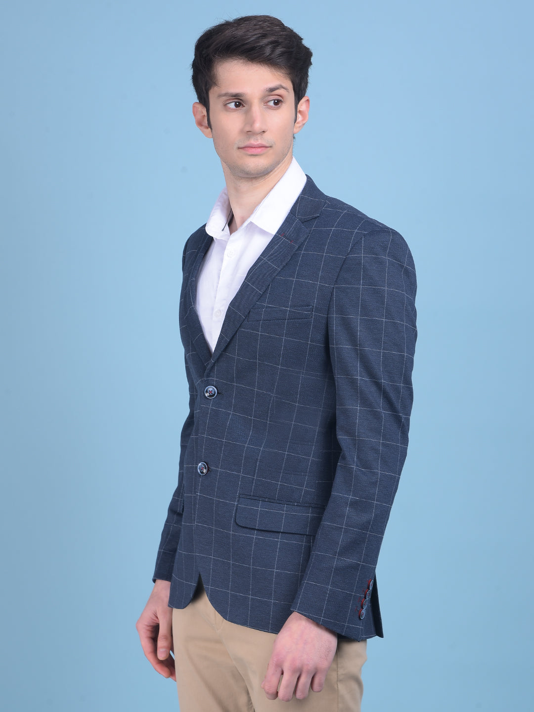 Navy Blue Checked Blazer-Men Blazers-Crimsoune Club