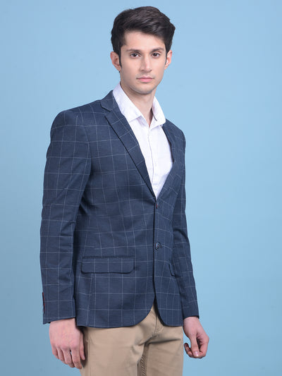 Navy Blue Checked Blazer-Men Blazers-Crimsoune Club