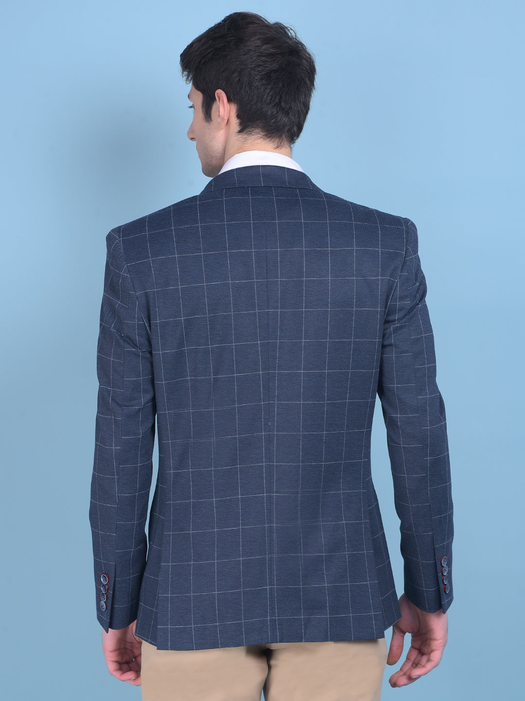 Navy Blue Checked Blazer-Men Blazers-Crimsoune Club