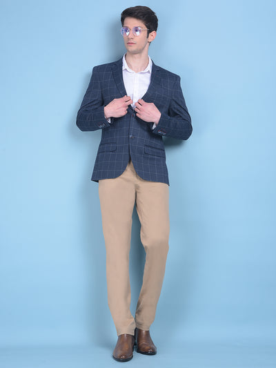 Navy Blue Checked Blazer-Men Blazers-Crimsoune Club