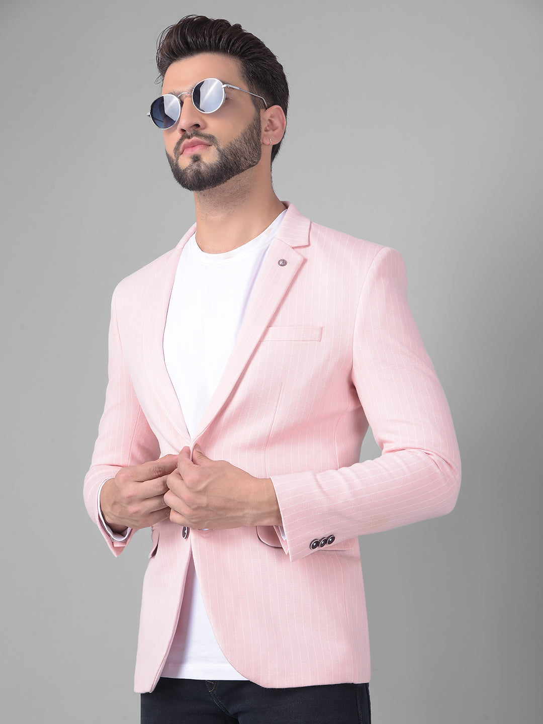 Pink Pin-Stripe Blazer-Men Blazers-Crimsoune Club