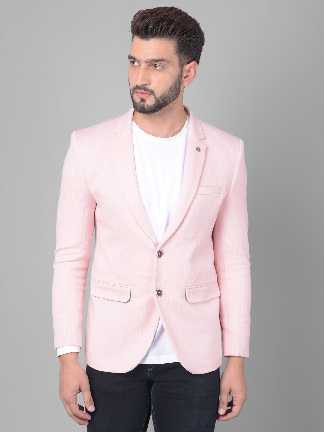 Pink Pin-Stripe Blazer-Men Blazers-Crimsoune Club