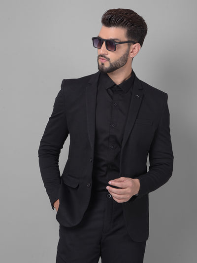 Black Single Breasted Blazer-Men Blazers-Crimsoune Club