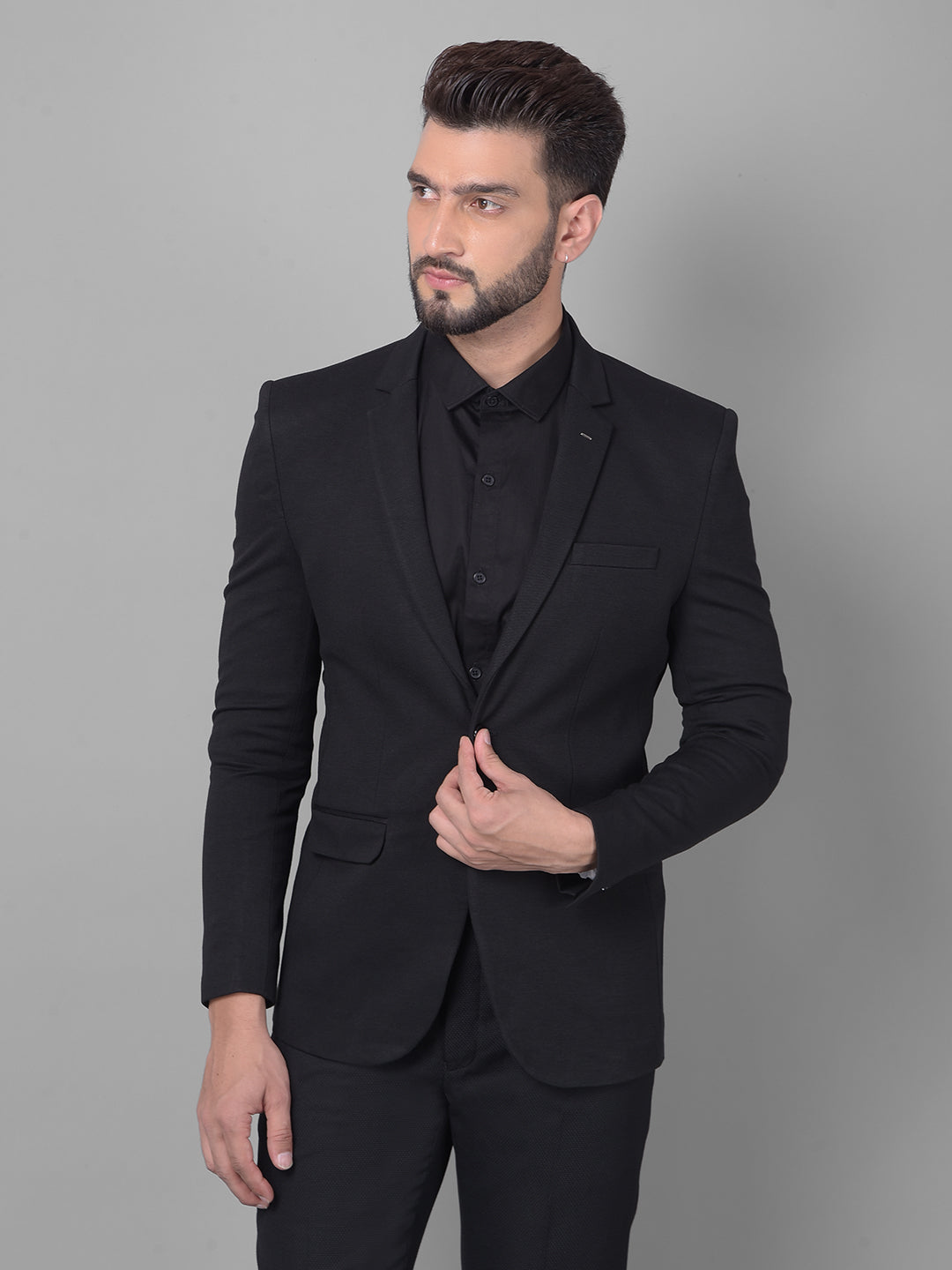 Black Single Breasted Blazer-Men Blazers-Crimsoune Club