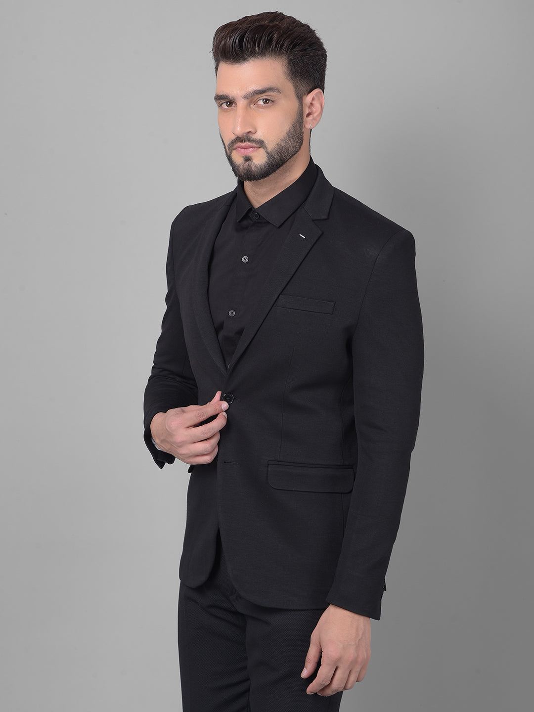 Black Single Breasted Blazer-Men Blazers-Crimsoune Club