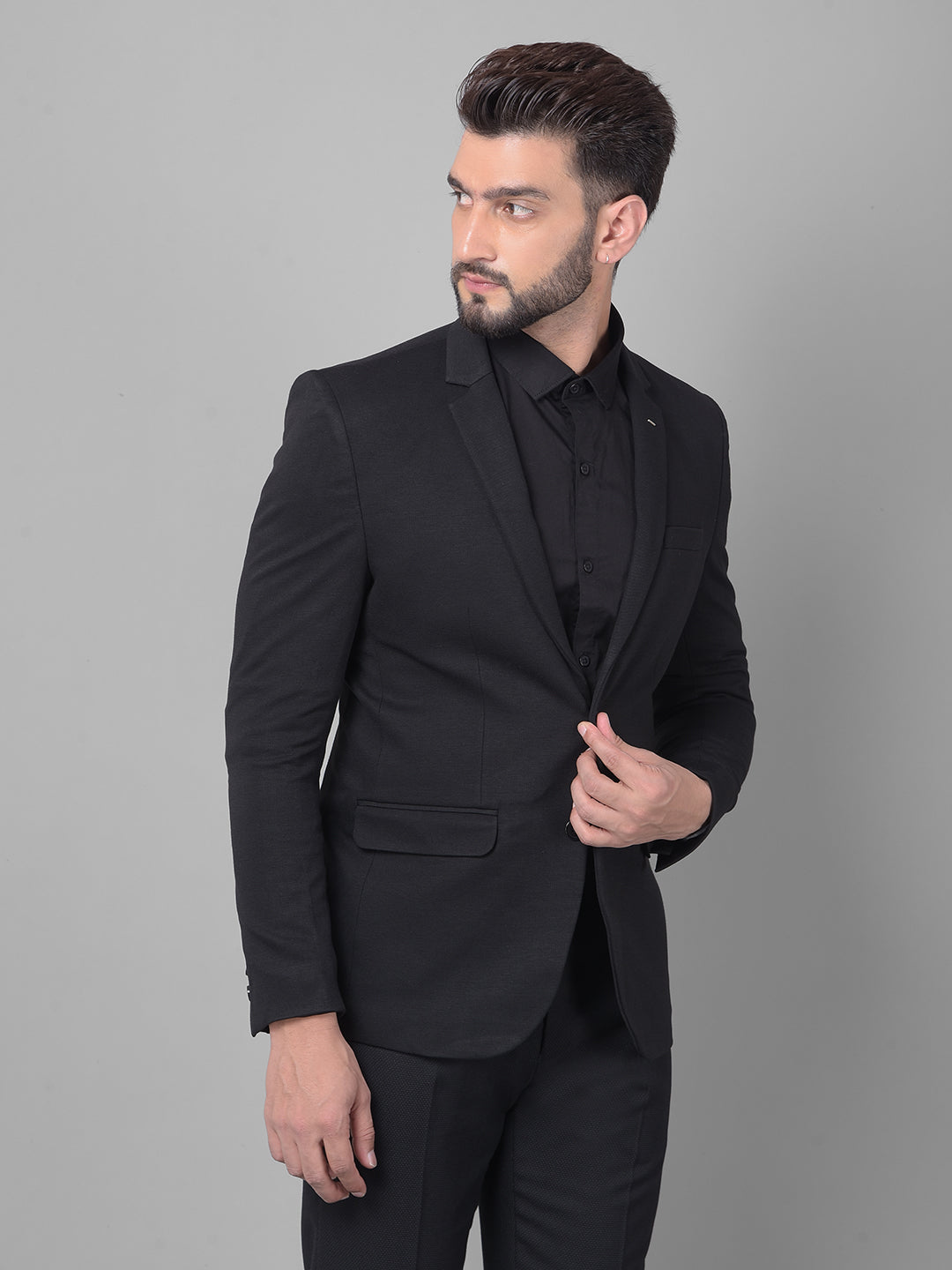 Black Single Breasted Blazer-Men Blazers-Crimsoune Club