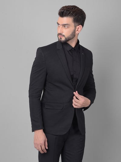 Black Single Breasted Blazer-Men Blazers-Crimsoune Club