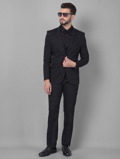 Black Single Breasted Blazer-Men Blazers-Crimsoune Club