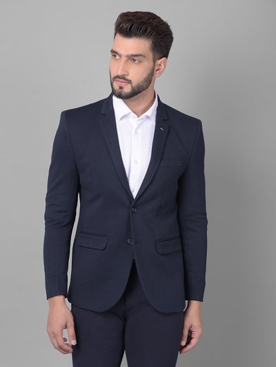 Navy Blue Single Breasted Blazer-Men Blazers-Crimsoune Club