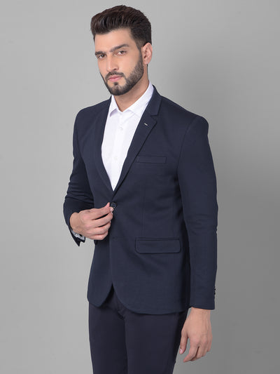 Navy Blue Single Breasted Blazer-Men Blazers-Crimsoune Club