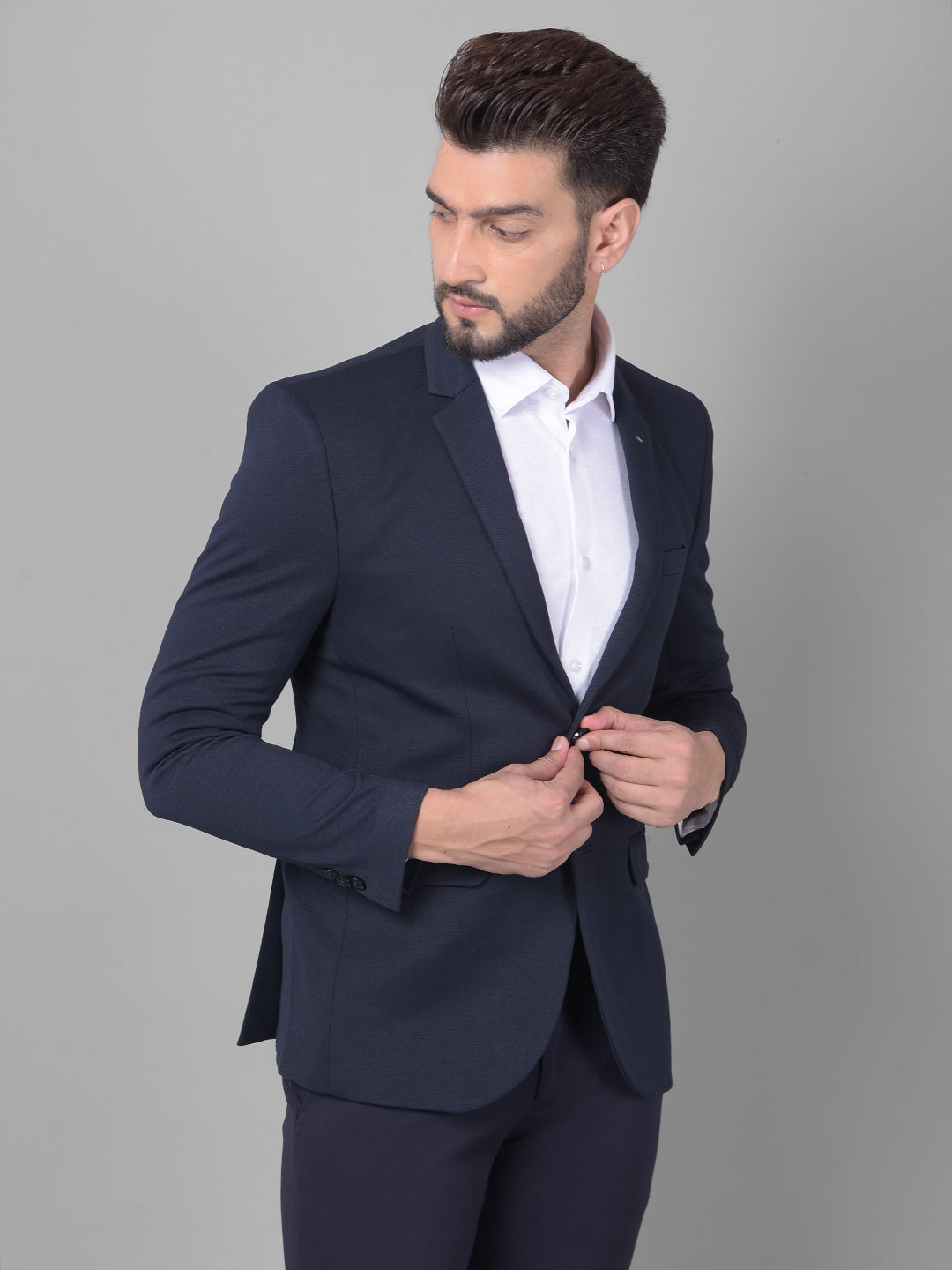 Navy Blue Single Breasted Blazer-Men Blazers-Crimsoune Club