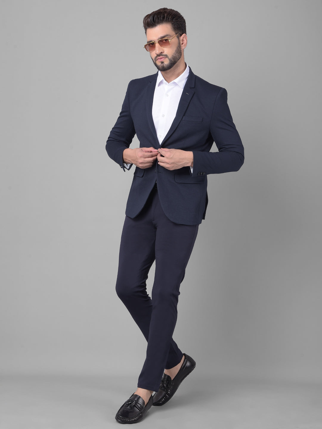 Navy Blue Single Breasted Blazer-Men Blazers-Crimsoune Club