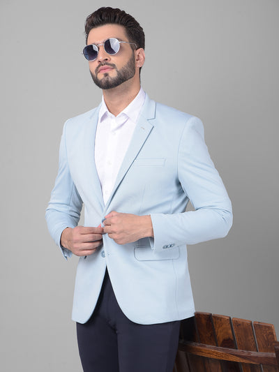 Blue Single Breasted Blazer-Men Blazers-Crimsoune Club