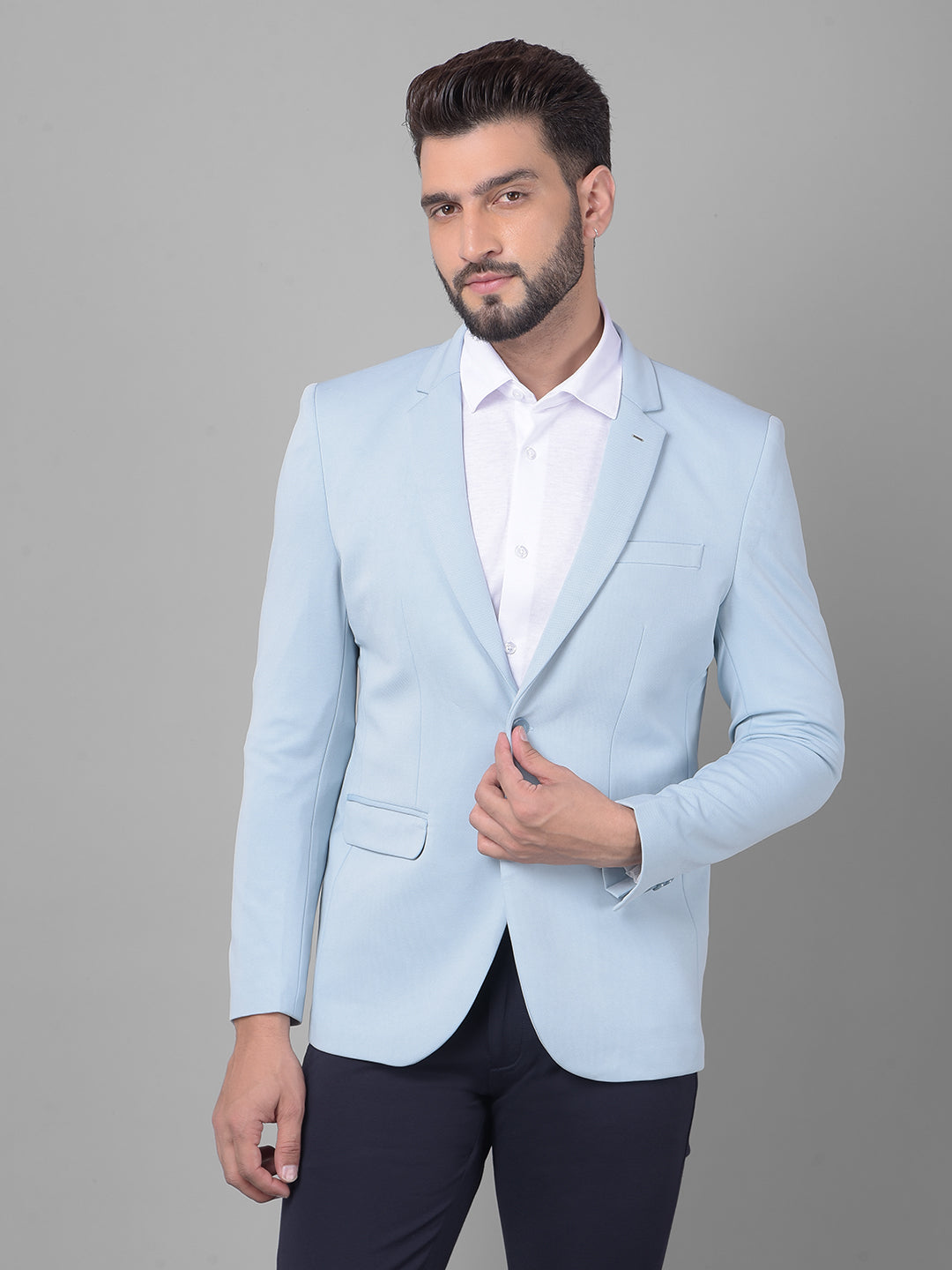 Blue Single Breasted Blazer-Men Blazers-Crimsoune Club