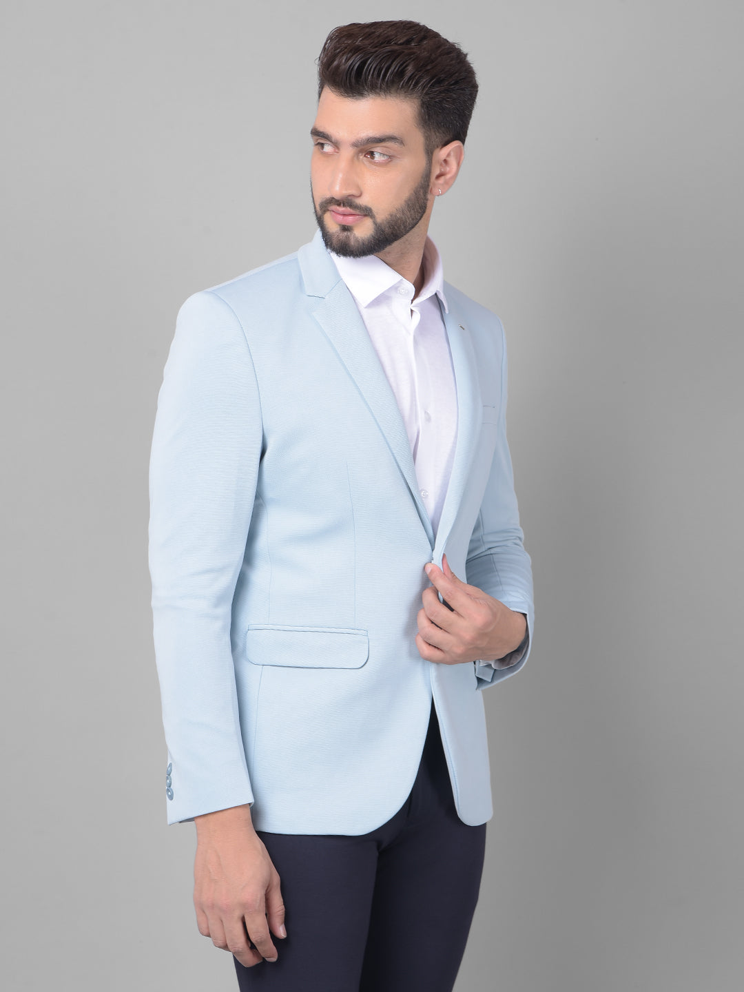 Blue Single Breasted Blazer-Men Blazers-Crimsoune Club