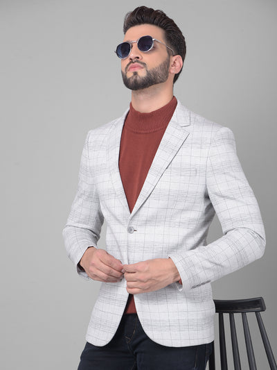 Grey Checked Single Breasted Blazer-Men Blazers-Crimsoune Club