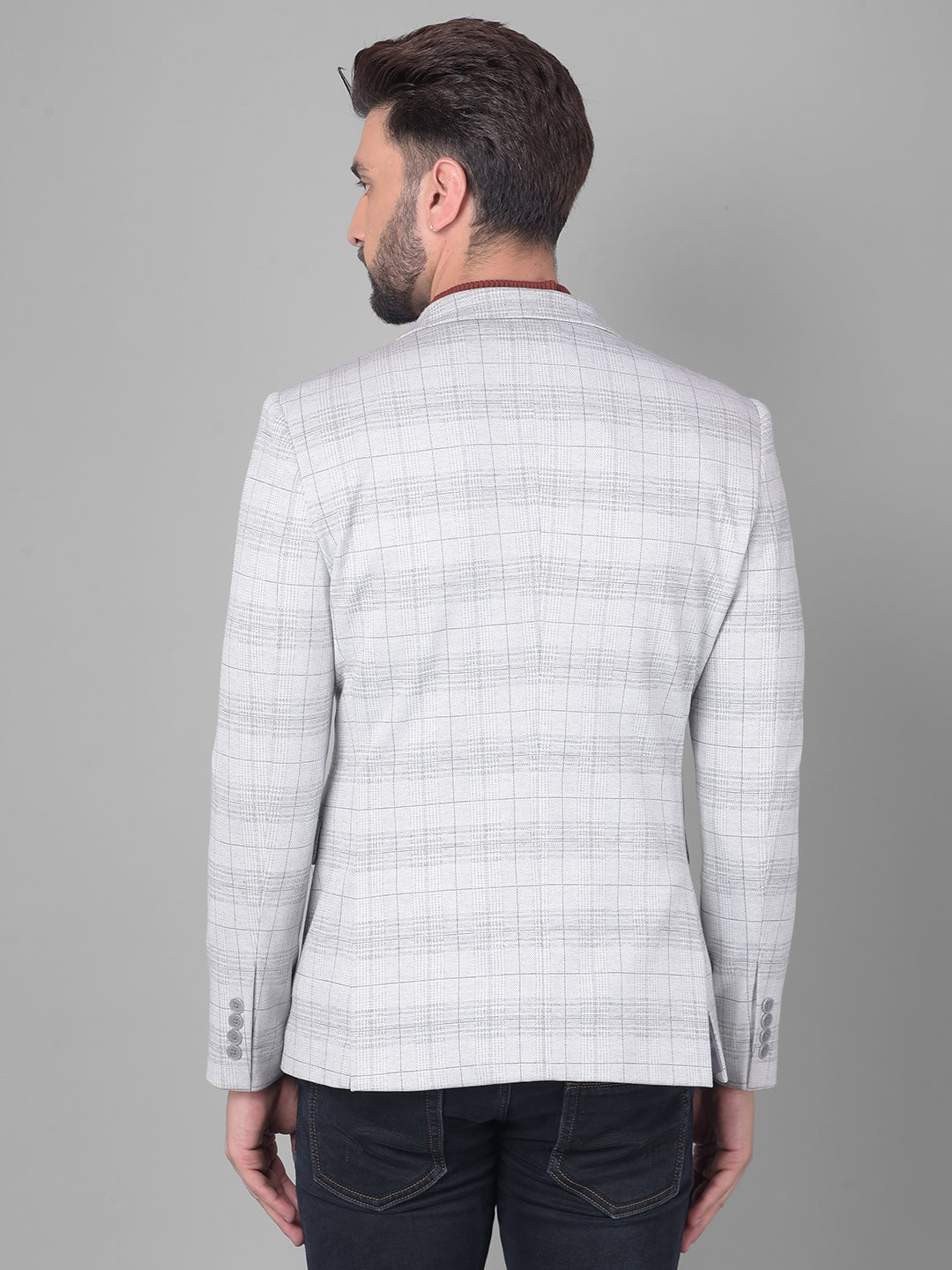 Grey Checked Single Breasted Blazer-Men Blazers-Crimsoune Club