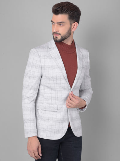 Grey Checked Single Breasted Blazer-Men Blazers-Crimsoune Club