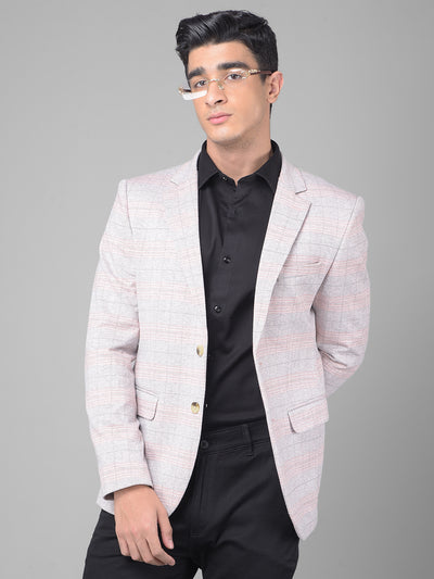 Pink Checked Single Breasted Blazer-Men Blazers-Crimsoune Club