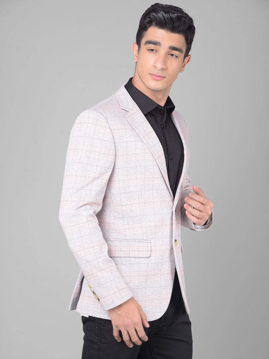 Pink Checked Single Breasted Blazer-Men Blazers-Crimsoune Club