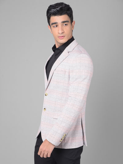 Pink Checked Single Breasted Blazer-Men Blazers-Crimsoune Club