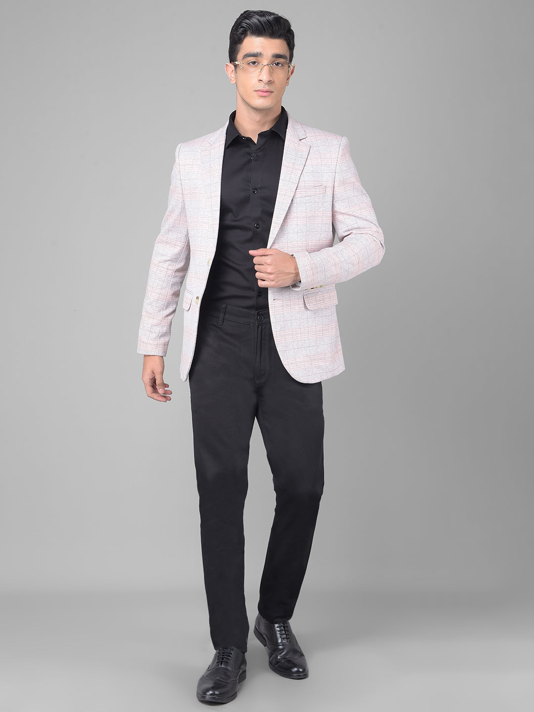 Pink Checked Single Breasted Blazer-Men Blazers-Crimsoune Club