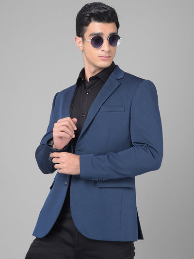 Navy Blue Single Breasted Blazer-Men Blazers-Crimsoune Club