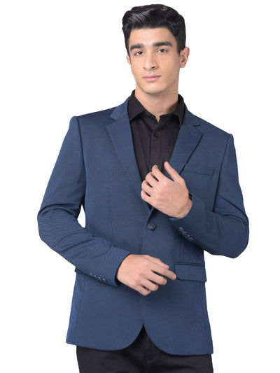 Navy Blue Single Breasted Blazer-Men Blazers-Crimsoune Club