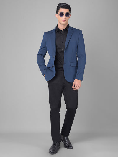 Navy Blue Single Breasted Blazer-Men Blazers-Crimsoune Club