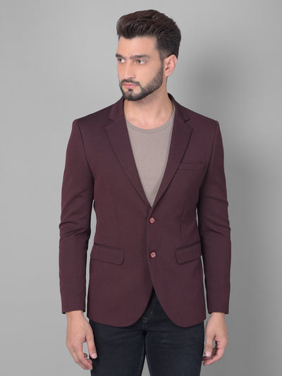 Wine Single Breasted Blazer-Men Blazers-Crimsoune Club