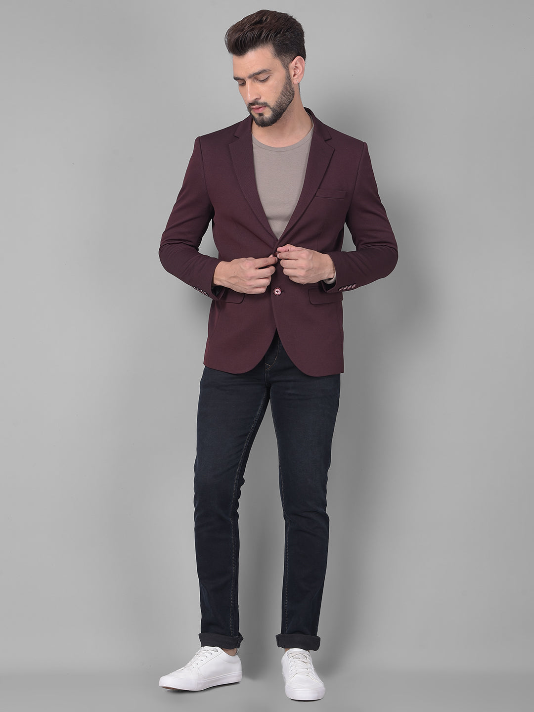Maroon Blazer Combination Men Wine Single Breasted Blazer