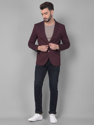 Wine Single Breasted Blazer-Men Blazers-Crimsoune Club