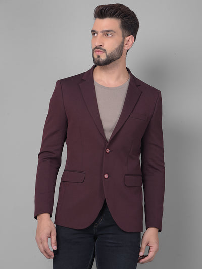 Wine Single Breasted Blazer-Men Blazers-Crimsoune Club