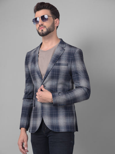 Grey Checked Single Breasted Blazer-Men Blazers-Crimsoune Club