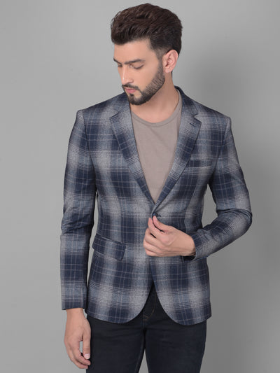 Grey Checked Single Breasted Blazer-Men Blazers-Crimsoune Club