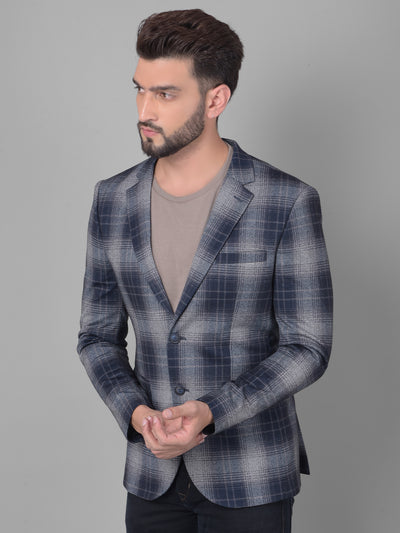 Grey Checked Single Breasted Blazer-Men Blazers-Crimsoune Club