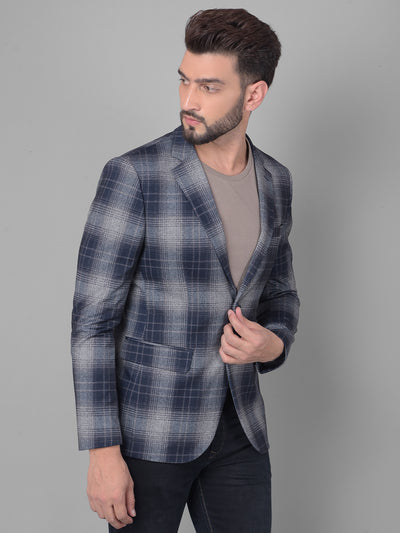 Grey Checked Single Breasted Blazer-Men Blazers-Crimsoune Club