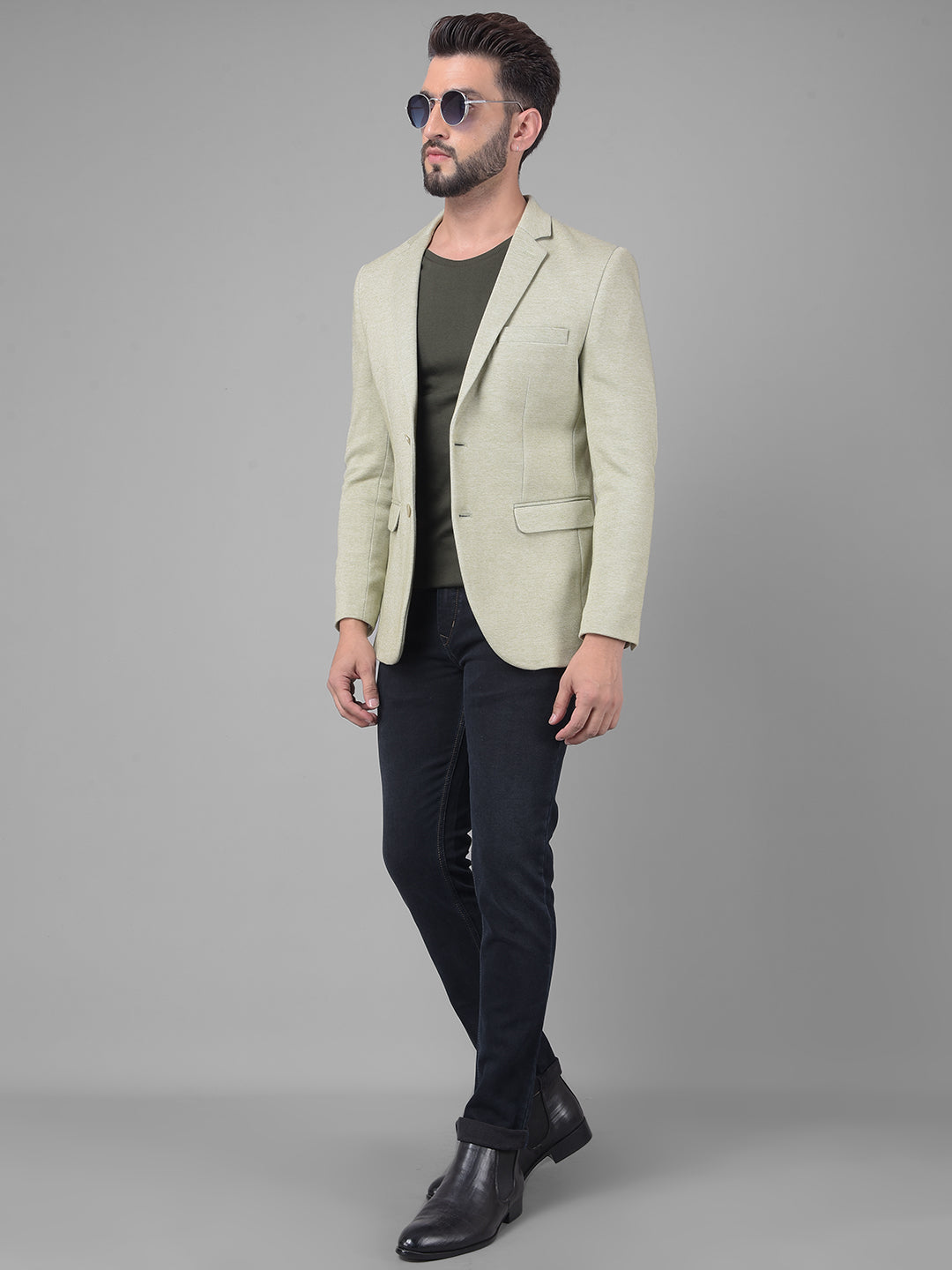 Olive Single Breasted Blazer-Men Blazers-Crimsoune Club