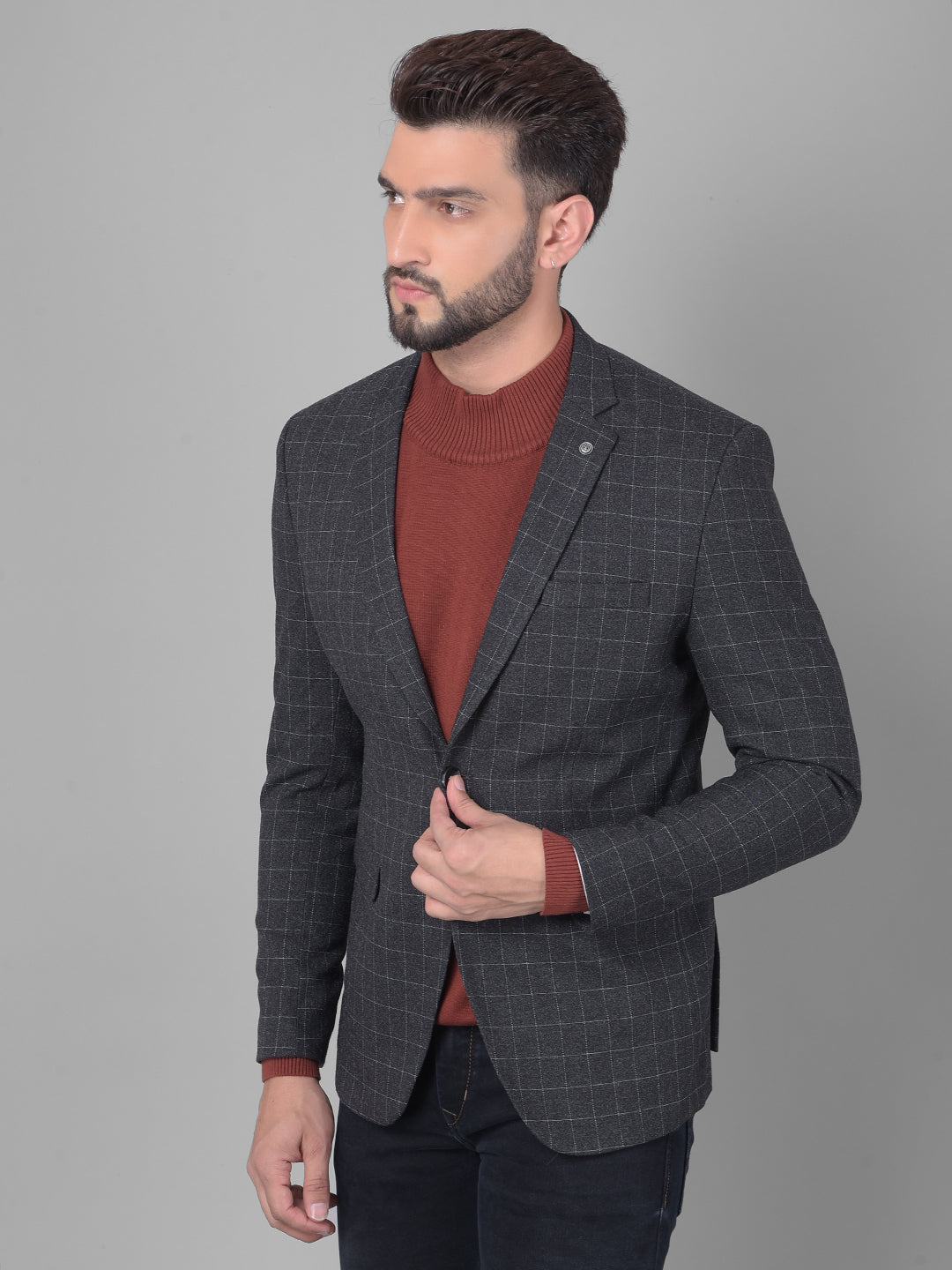 Black Checked Single Breasted Blazer-Men Blazers-Crimsoune Club