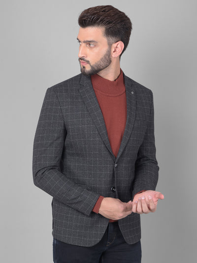 Black Checked Single Breasted Blazer-Men Blazers-Crimsoune Club