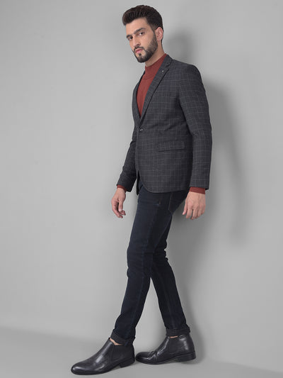 Black Checked Single Breasted Blazer-Men Blazers-Crimsoune Club