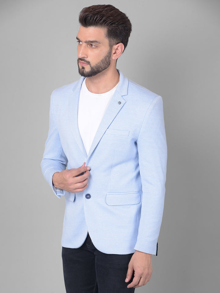 Blue Checked Single Breasted Blazer-Men Blazers-Crimsoune Club