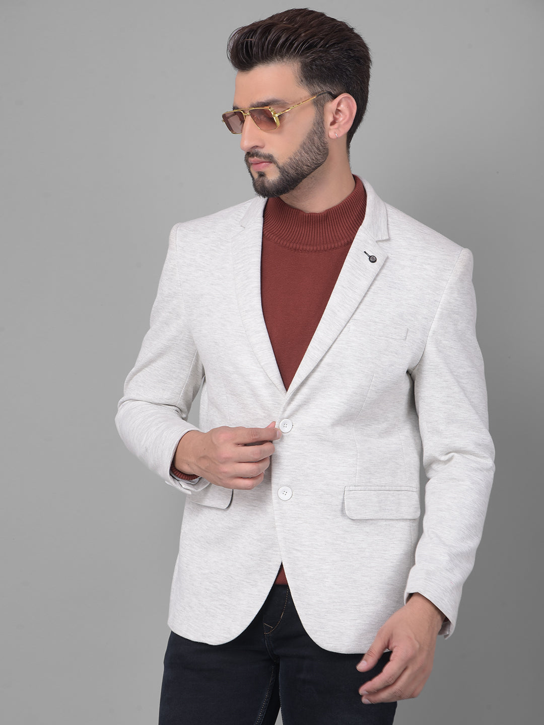 Grey Single Breasted Blazer-Men Blazers-Crimsoune Club