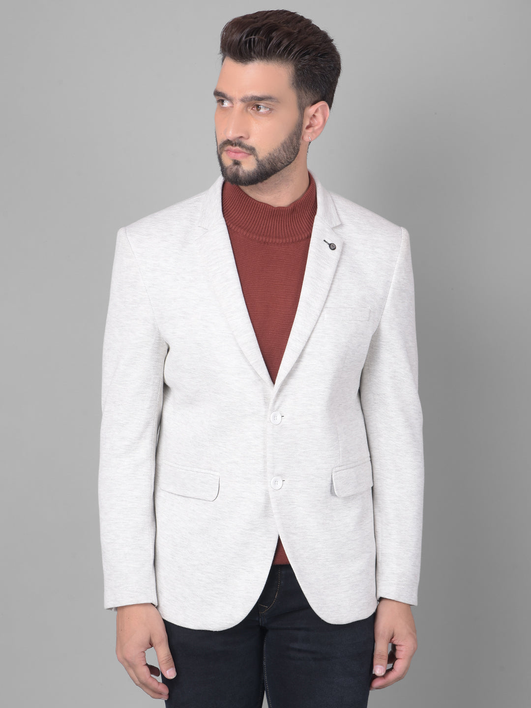 Grey Single Breasted Blazer-Men Blazers-Crimsoune Club